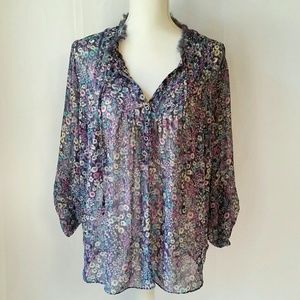 Lauren Conrad Purple Floral 3/4 Sleeve Tunic Top